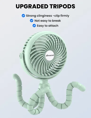 Vista 7 de AMACOOL Ventilador para cochecito de bebé, 5000 mAh, recargable Verde