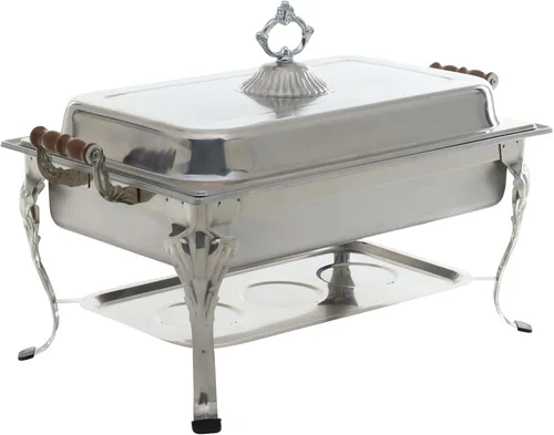 Vista 3 de Adcraft Juego de chafer Lafayette de 8 cuartos con diseño oblongo, asas de madera y accesorios completos para catering y servicio de buffet