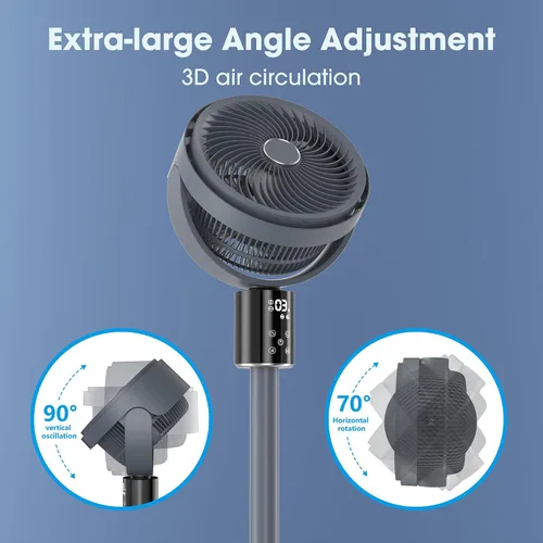 Vista 4 de Ventilador de pie oscilante CirculAir de 100ft para dormitorio, ventilador de pedestal de pie silencioso con altura ajustable de 17"-37.8", motor