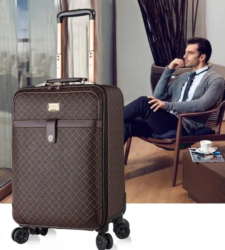 Vista 2 de feilario 2 Piezas Equipaje de Negocios de Cuero con Ruedas Giratorias Impermeable Maleta de Mano con Cerradura TSA - Capacidad 36-55L, Rhombus