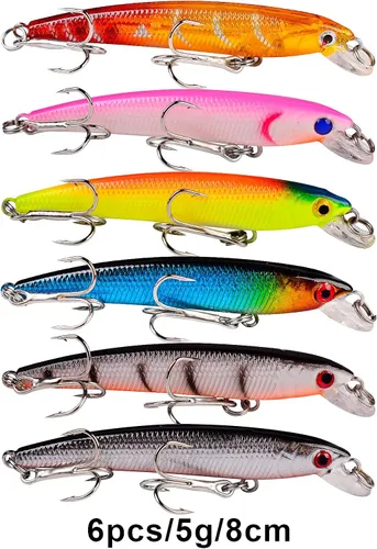 Vista 6 de Juego de Señuelos de Pesca de Lubina para Agua Salada y Dulce, Incluye Señuelos de Superficie, Señuelos Duros, Minnow, Crankbait, Lápiz VIB