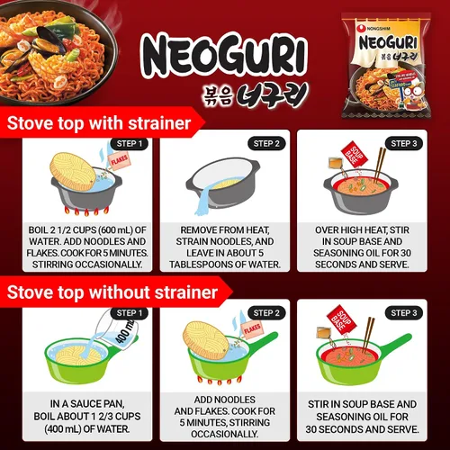 Vista 7 de Nongshim Neoguri - Fideos de ramen coreano, mariscos picantes, paquete de 4