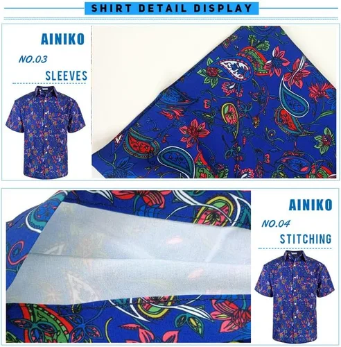 Vista 4 de Camisa hawaiana para hombre, manga corta, estampado floral, casual, con botones, verano, playa, Aloha vestido para hombre