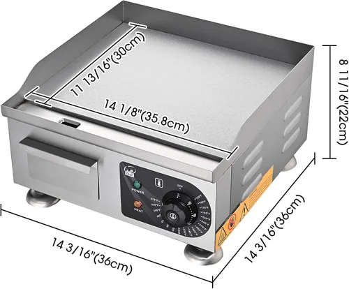 Vista 9 de WeChef - Plancha eléctrica comercial de 14 pulgadas, 1500 W, parrilla de restaurante con parte superior plana, antiadherente, control de temperatura