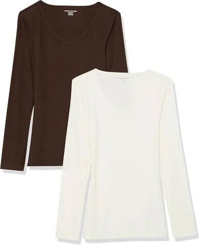 Vista 11 de Amazon Essentials - Camisas de manga larga de punto con cuello en V de canalé para mujer, de ajuste delgado para superposición