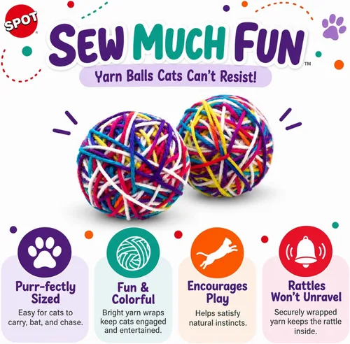 Vista 2 de SPOT Sew Much Fun - Bolas de hilo para gatos, 2.5 pulgadas, paquete de 2