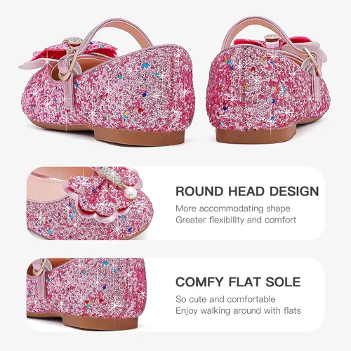 Vista 6 de Furdeour Zapatos de vestir para niñas, zapatos de ballet de princesa con purpurina para boda, fiesta, boda, fiesta, dama de honor, zapatos planos
