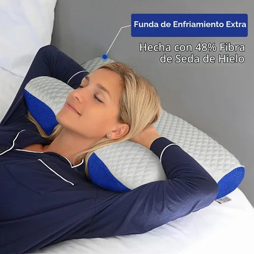 Vista 4 de Almohada de gel refrescante para el dolor de cuello y hombros, almohada cervical de espuma viscoelástica con soporte ortopédico de contorno y funda