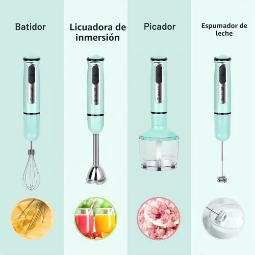 Vista 4 de ISILER - Batidora de mano de inmersión, 5 en 1, 500 W, multiusos, con picador de alimentos de 29.1 fl oz, recipiente de 21.1 fl oz, espumador