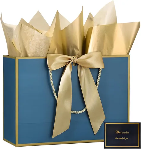 Vista 12 de JMANNI Bolsas de regalo, 3 piezas de tamaño mediano con cinta de lazo, bolsa de regalo de papel portátil, patrón de mármol, para cualquier ocasión