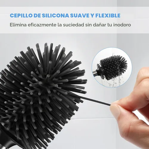 Vista 4 de HAMITOR Juego de 2 cepillos para inodoro: 2 unidades de silicona de acero inoxidable para limpieza profunda de inodoro para baño - Accesorios