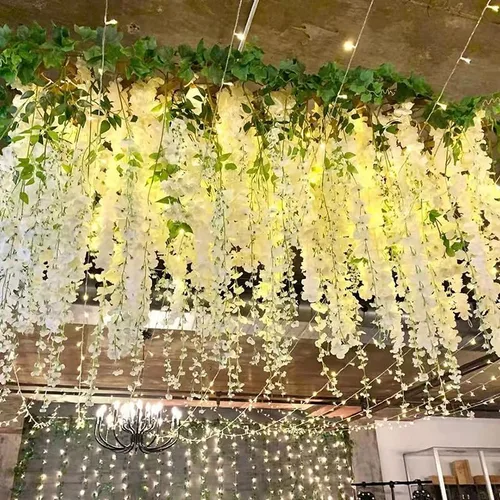 Vista 3 de Paquete de 12 guirnaldas de vides de flores de glicina, cuerdas de flores artificiales de 3.75 pies, flores colgantes falsas, flores de guirnalda