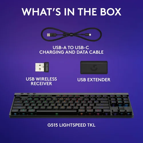 Vista 8 de Logitech G 515 Lightspeed TKL - Teclado inalámbrico para juegos de perfil bajo, LIGHTSYNC RGB, diseño delgado sin teclas, teclas PBT de doble