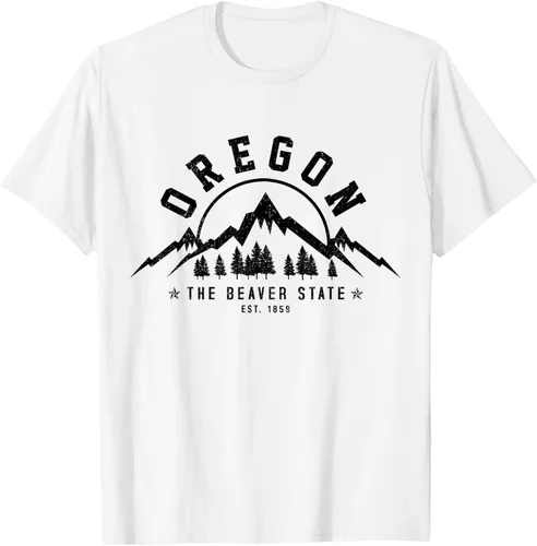Vista 40 de Oregon The Beaver State Est. 1859 Vintage Mountains - Camiseta de regalo, gris, S