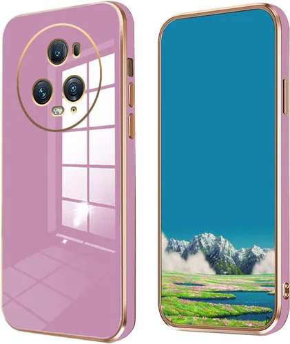 Vista 9 de Compatible con Honor Magic 5 Pro Funda de silicona rosa, chapado Honor Magic 5 Pro, funda delgada y suave a prueba de golpes (negro)