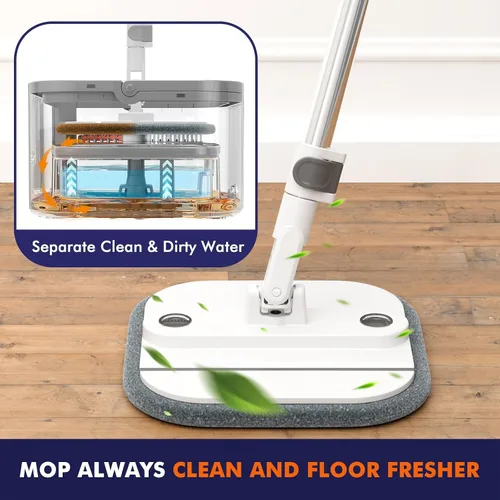 Vista 2 de Sistema mejorado de trapeador giratorio y cubo, cubo interior desmontable para fregona que separa el agua sucia y la cabeza plegable de 90°, sistema