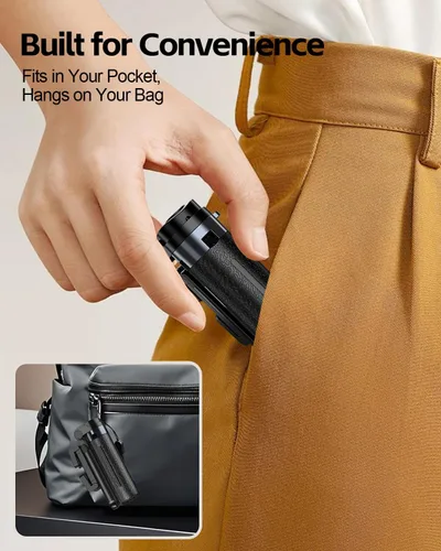 Vista 3 de UBeesize Mini trípode para selfie stick con control remoto recargable, soporte de teléfono de viaje de tamaño bolsillo con gancho, soporte giratorio