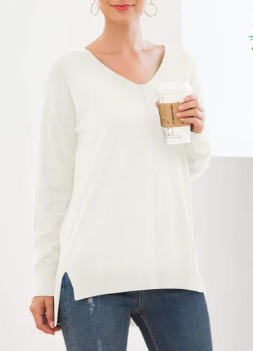 Vista 2 de Jouica - Suéter suelto con cuello en V y mangas murciélago para mujer, estilo casual y ligero