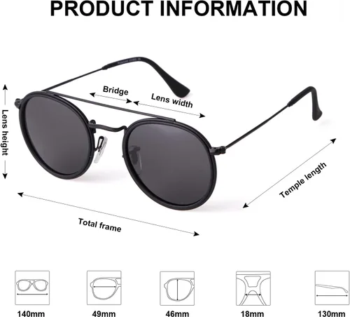 Vista 4 de Gafas de sol polarizadas redondas retro UV400 doble puente círculo gafas de sol PH2227