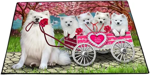 Vista 13 de Doggie of the Day American Eskimo Dogs Floor Mat - 4th of July Independence Day - Best Dog Doormat - Protector Decor - Unique Portrait Art - Premium