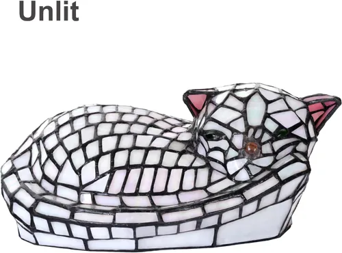 Vista 4 de A0013 - Lámpara de mesa estilo Tiffany con diseño de gato dormido, 11.5 pulgadas de largo x 7.125 pulgadas de ancho x 5.5 pulgadas de alto, luz