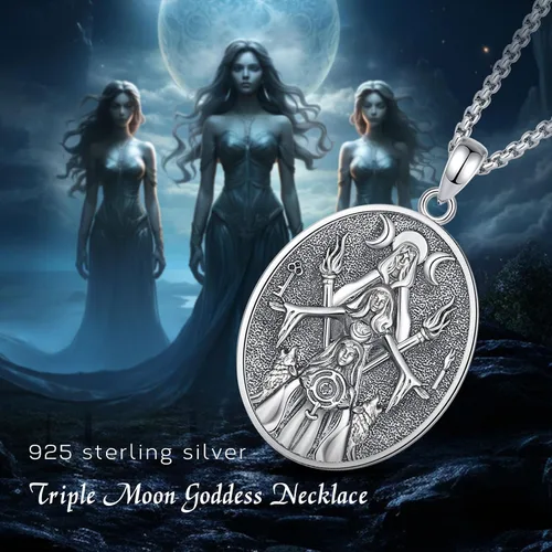 Vista 156 de EUDORA Collar de plata de ley 925 con moneda Hécate, Athena, Perséfono, Nyx, diosa de la luna triple, diosa celta, rueda de Hécate, llave, regalo