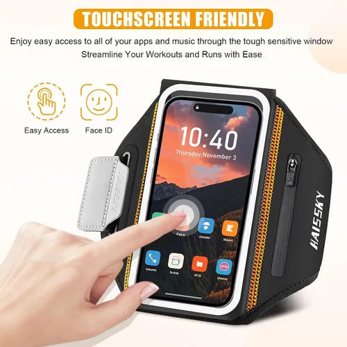 Vista 4 de Brazalete para correr para iPhone 15/14/13 Pro/Plus y Galaxy S20/S10, brazalete para teléfono celular de diseño 3D con bolsillo para auriculares