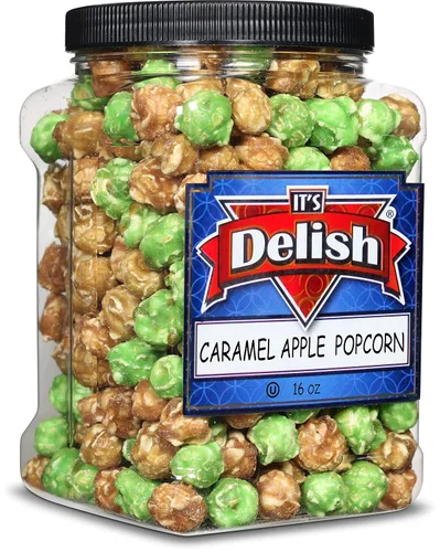 Vista 24 de Palomitas de maíz gourmet con sabor a plátano amarillo de It's Delish, envase jumbo de 16 oz Snack de pop corn aireado a granel - Temática frutal
