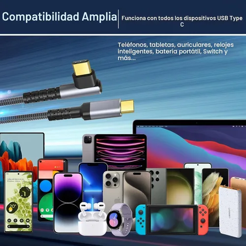 Vista 7 de OKRAY Cable USB C de 10 pies, paquete de 5 cables de carga rápida USB-C de 2-Gris