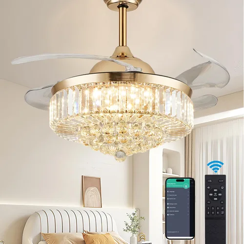 Vista 20 de DuMaiWay Ventilador de techo de 30 pulgadas con lámpara de cristal de luz, ventilador de techo reversible moderno, regulable, temporizador Negro