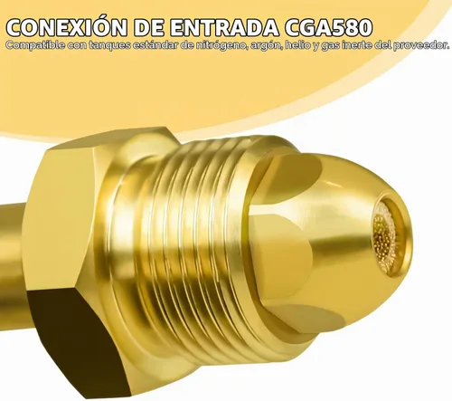 Vista 7 de Regulador de nitrógeno con manguera de 6.6 pies, 0-800 PSI, entrada CGA580