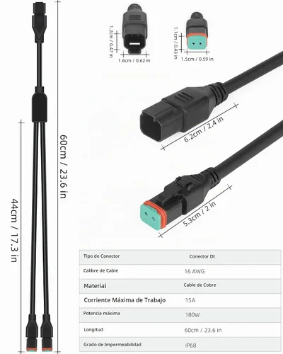 Vista 2 de Juego de extensión de arnés de cableado universal 2 en 1 de 2 pies Deutsch DT DTP, adaptador de cableado de 2 pines Plug and Play DT para barra