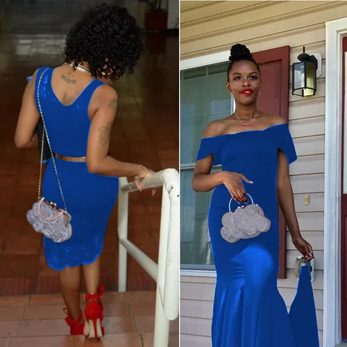 Vista 6 de RARITYUS Bolso de noche para mujer con forma de rosa de satén sedoso con elegante asa de metal para fiesta, boda