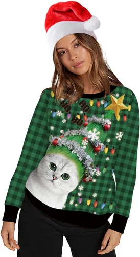 Vista 43 de Sudaderas de Navidad unisex con estampado 3D y cuello redondo, manga larga, suelta, suéter de Navidad