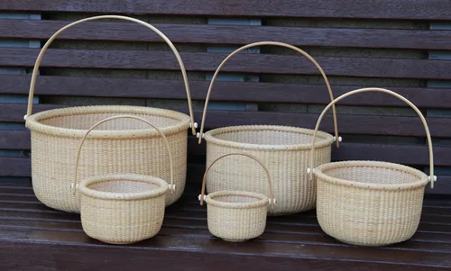 Vista 7 de Cesta redonda abierta de Nantucket con asas tejidas a mano para Pascua, picnics, regalos, decoración del hogar y más varios tamaños que van desde 5