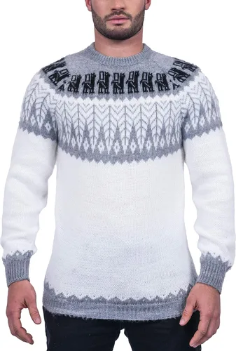 Vista 10 de Suéter de alpaca Gamboa para hombre, lana ligera y suave, de cuello redondo, tejido a mano, suéteres de otoño e invierno Azul