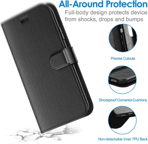 Vista 7 de JETech Funda tipo cartera para iPhone 11 de 6.1 pulgadas, a prueba de golpes, de piel sintética, magnética, con tarjetero y función de soporte, Negro