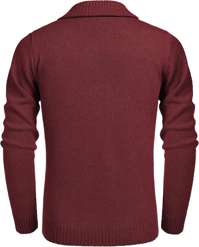 Vista 2 de COOFANDY Suéter con cuello de chal para hombre, ajuste relajado, casual, de algodón, tejido de punto trenzado con bolsillos