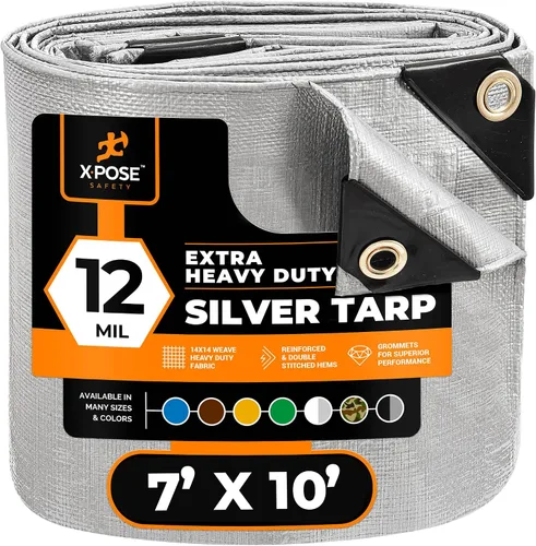 Vista 212 de Xpose Safety Lona protectora de polietileno plateado resistente de 5 x 7 pies - Funda protectora multiusos - Duradera, resistente al agua