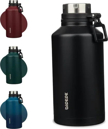 Vista 34 de BJPKPK Botella de agua aislada de 24 onzas con asa, sin BPA, botella térmica de viaje de acero inoxidable reutilizable, botella de agua grande, Negro
