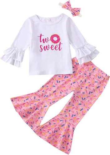 Vista 48 de Conjunto de ropa de cumpleaños para bebé niña pequeña, camiseta de manga larga, pantalones de campana, diadema