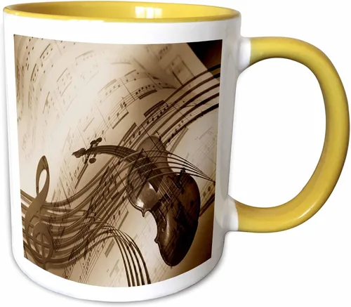 Vista 12 de 3dRose Image of abstract violin and sheet music in sepia tones 11oz Two-Tone Black Mug