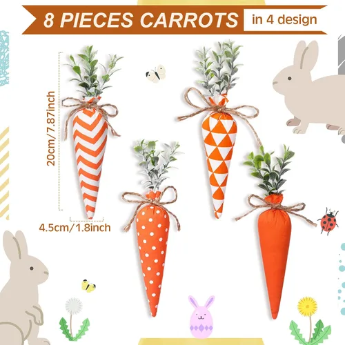 Vista 2 de Skylety Decoraciones de zanahoria de Pascua, paquete de 8 unidades, zanahorias artificiales de tela, no tejidas para rellenos de cestas de Pascua