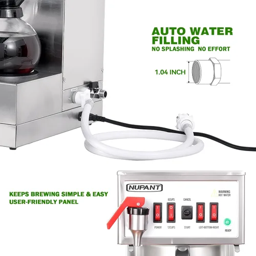 Vista 3 de NUPANT Cafetera Comercial de 12 Tazas, Cafetera Automática de Goteo con Relleno Automático y 3 Jarras de Vidrio, 3 Calentadores, Cafetera de Acero