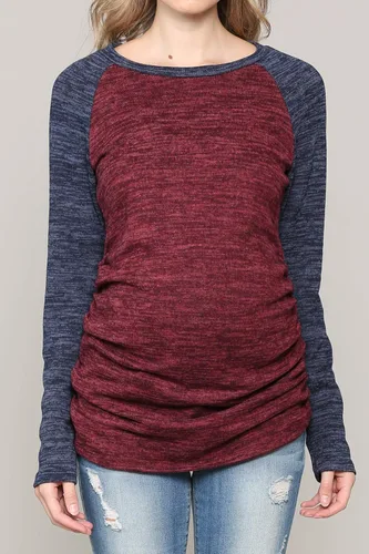 Vista 6 de Suéter de maternidad de punto para mujer, manga larga, fruncido, raglán, casual, camisetas