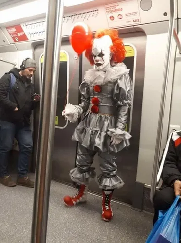 Vista 6 de BingTangHuLu Disfraz de payaso para adulto, disfraz de payaso aterrador para Halloween, juego de rol, para hombres y mujeres