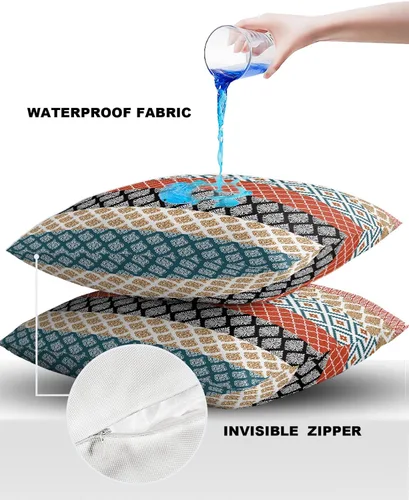 Vista 4 de Fundas de almohada impermeables para exteriores, fundas de almohada lumbares, estilo bohemio, diseño de rayas, tribal, estilo bohemio, fundas