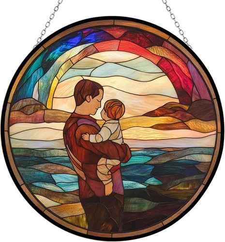Vista 22 de Guante de béisbol bohemio para el día del padre, picnic, vitral, atrapasoles para colgar en la ventana, adornos de Navidad góticos de dragón