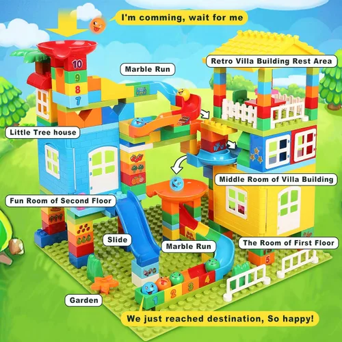 Vista 2 de Bloques de construcción de Marble Run con 6 bolas, 179 piezas de juguetes de construcción de castillo grande, juego de juguetes de construcción