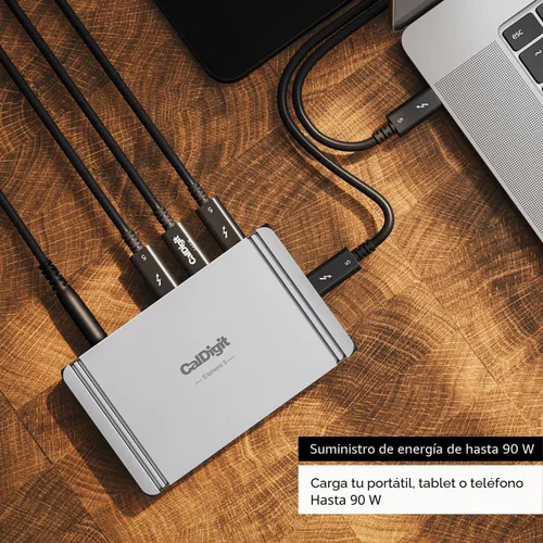 Vista 4 de CalDigit E5 - Hub Thunderbolt 5 Element 5 - 9 puertos, 4x puertos Thunderbolt 5/USB4 v2, 3x USB-A y 2x USB-C de 10 Gb/s, pantallas de 8K individual